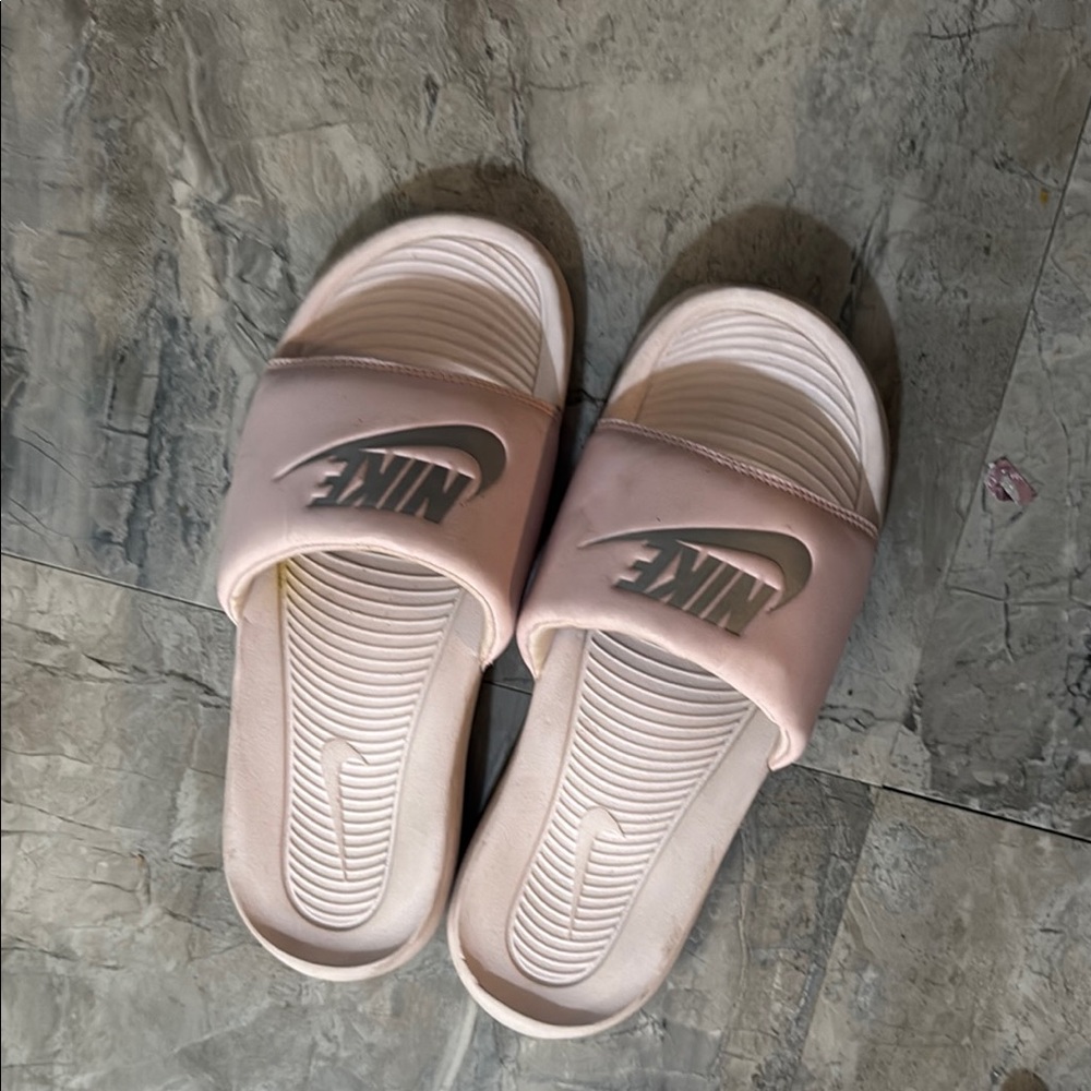 Nike Pink Sandals with Molded Footbed and Swoosh Logo